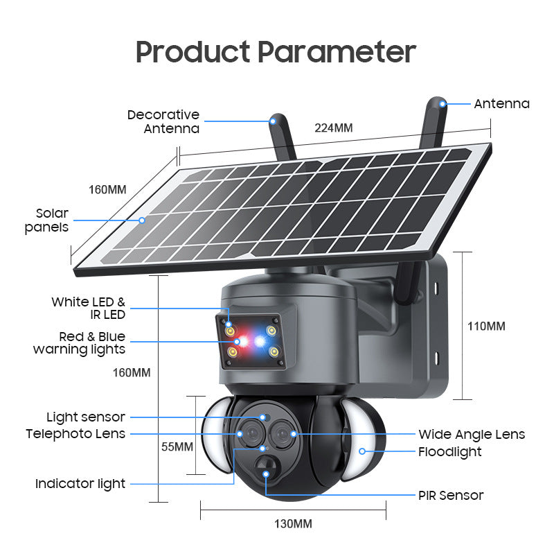New Product12Binocular Hybrid Zoom Solar Camera Courtyard6MP High Definition Red and Blue Alarm Monitoring