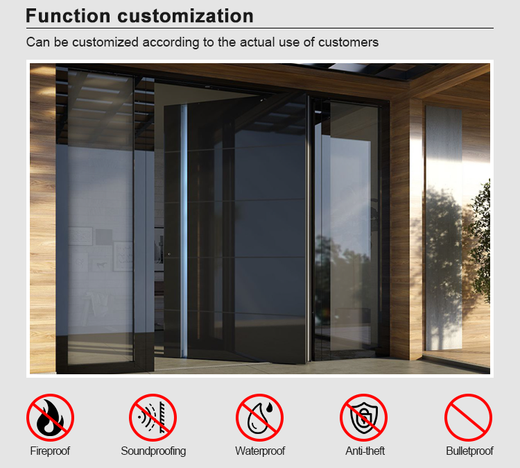 Customized Modern Metal Aluminum Pivot Front Entry Stainless Steel Pivot Security Entrance Doors With Sidelight