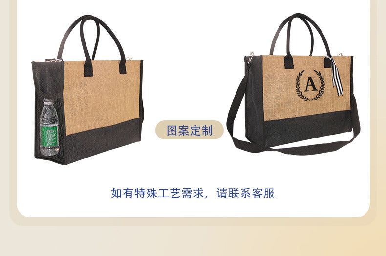 New In-Stock Coated Embroidered Letter Bag Burlap Bag Vintage Personalized Casual Shopping Bag Burlap Tote Bag
