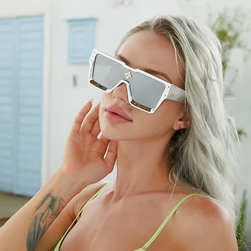 2025European and American 0k Rich Women Large Frame Sunglasses New One-piece Internet Celebrity Sunglasses for Women Trendy sunglasses