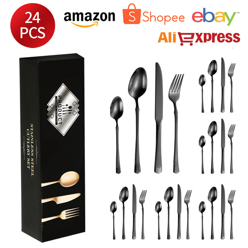 201Stainless steel tableware hotel high-end cutlery set24Set of Restaurant Star Point Steak Knife and Fork Set