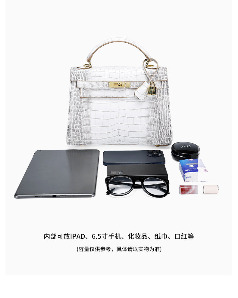 European and American Crocodile Pattern Kelly Bag Large Capacity Light Luxury Fashion Single Shoulder Crossbody Bag Versatile Niche Handbag for Women