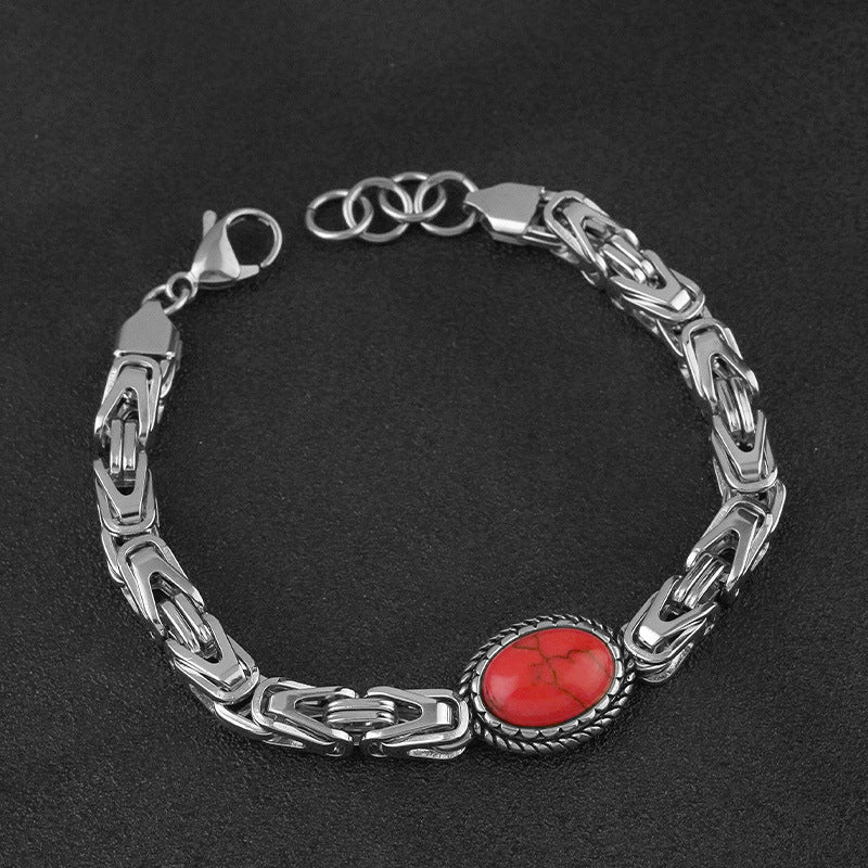 New Niche Personality Imitation Turquoise Stainless Steel Bracelet Jewelry Imitation Agate Steel Color Titanium Steel Jewelry