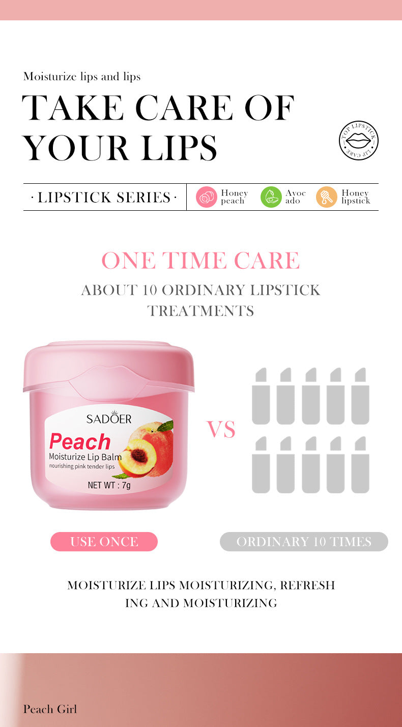 Full English Lip Balm SADOER Honey Hydrating Avocado Anti-Dry Crack Peach Lip Mask  Wholesale
