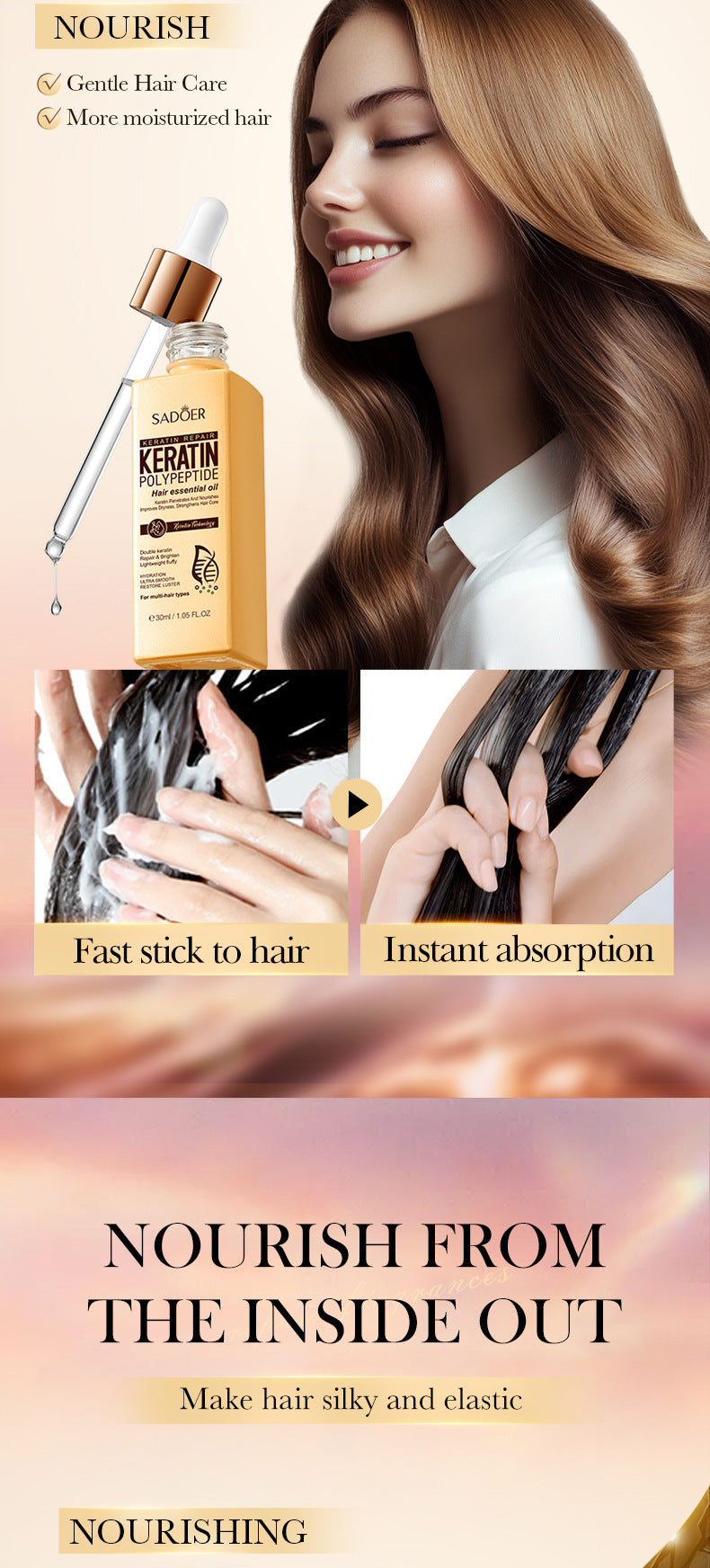 Keratin Peptide Conditioner SADOER Smooth and Shiny Hair Care Oil Cross-Border Wholesale