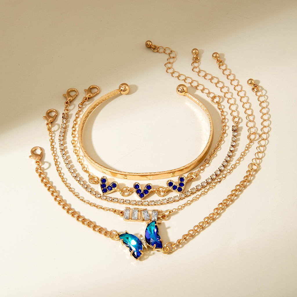 European and American Jewelry High-End Imitation Crystal Butterfly Bracelet Set Fashion Inlaid Diamond Heart Bracelet Wholesale