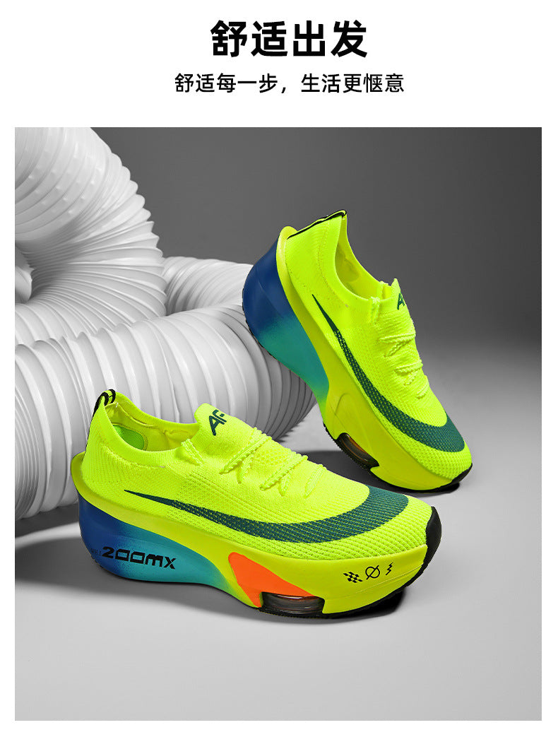 2025Autumn New High Elastic Double Mesh Breathable Sports Shoes Air Cushion Shock Absorption Full Palm Carbon Plate Couple Racing Running Shoes