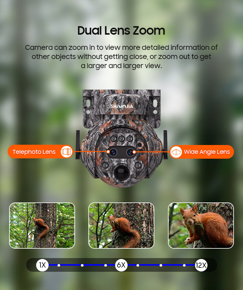 Camouflage122x Zoom Solar Camera Outdoor Forest4G Binocular HD AI Full Color Night Vision Surveillance