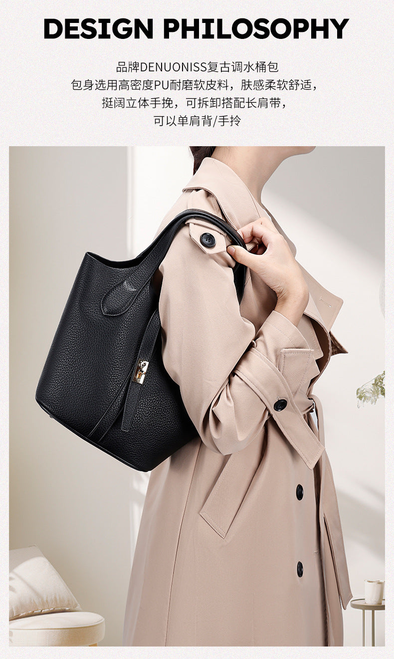 Fashionable Women's Basket Bucket Bag, Single Shoulder Underarm Mommy Versatile Handbag, Bride Wedding Bag