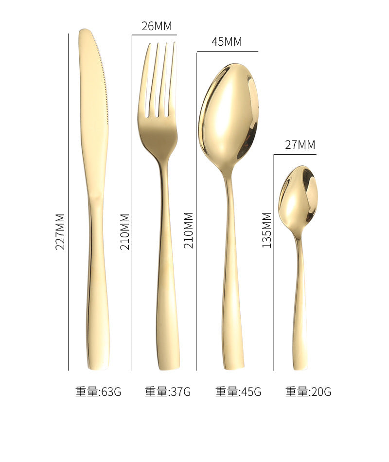 410Stainless Steel Cutlery Western Food Square Handle Knife Fork Spoon4Gift Set Cutlery Set Steak Knife Fork Spoon