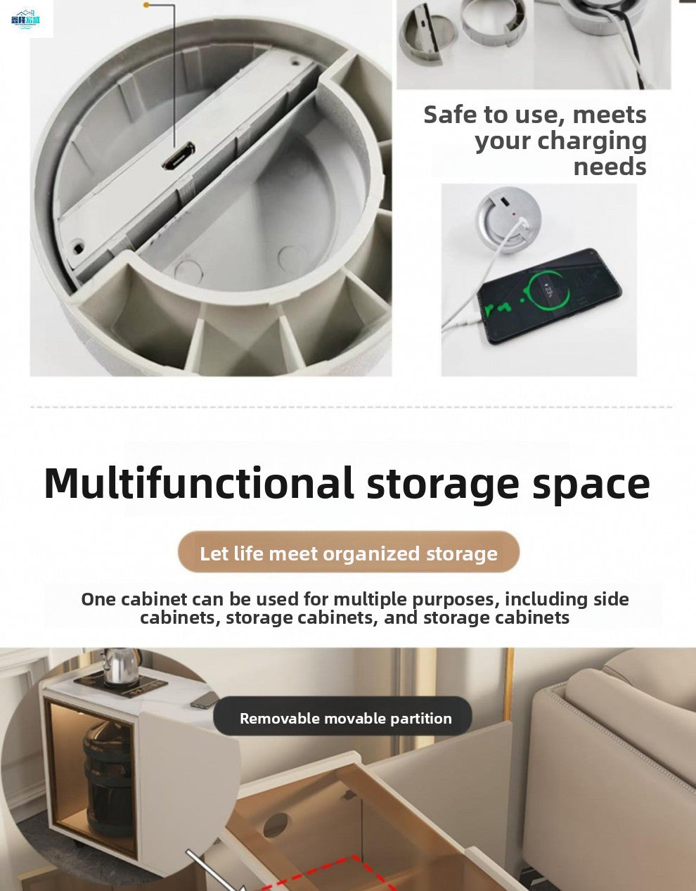 Solid Wood Modern Minimalist Rock Board Sofa Side Cabinet Light Luxury Living Room Home Side Cabinet Corner Table Movable Side Table Coffee Table