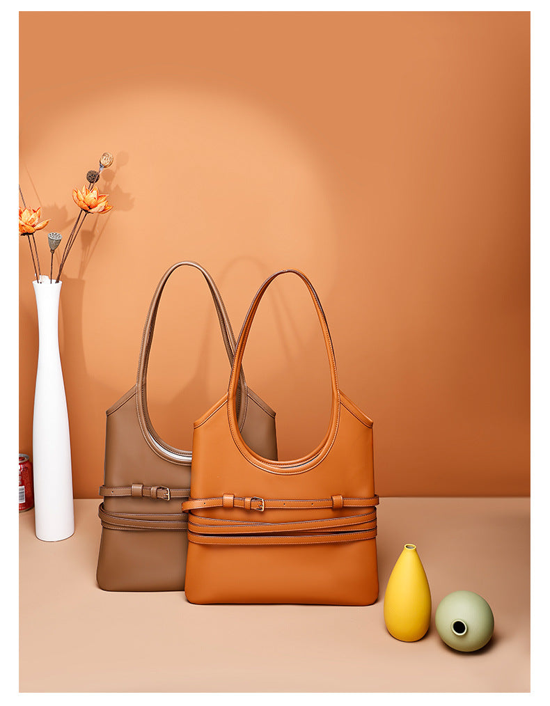 Trendy Belt Decorated Underarm Bag for Women, European and American Retro Style Tote Bag, Fashionable Large Capacity Women's Bag