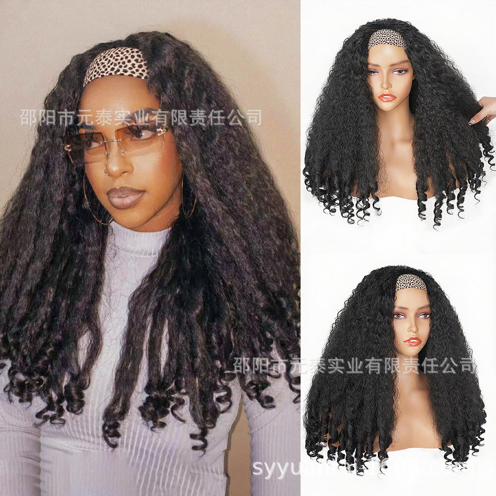 Africa YAKI Curly End Curly Hair Synthetic Wig V The top of the model is hollowed out