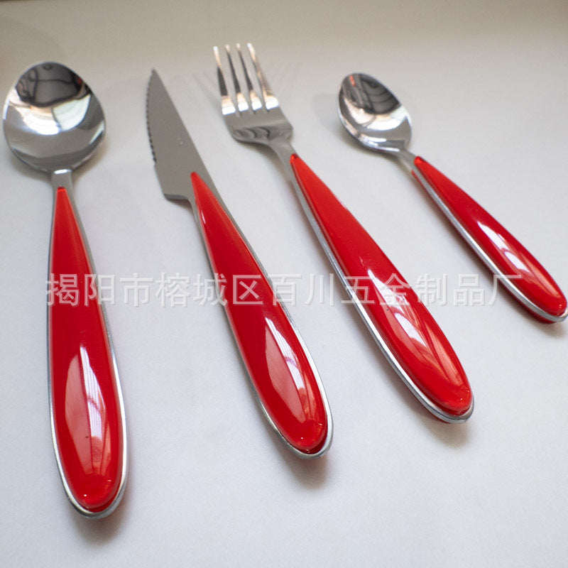 18/10Western Cutlery Set Stainless Steel Knife Fork Spoon Dopamine Color Long Handle Spoon High Aesthetic Home Use