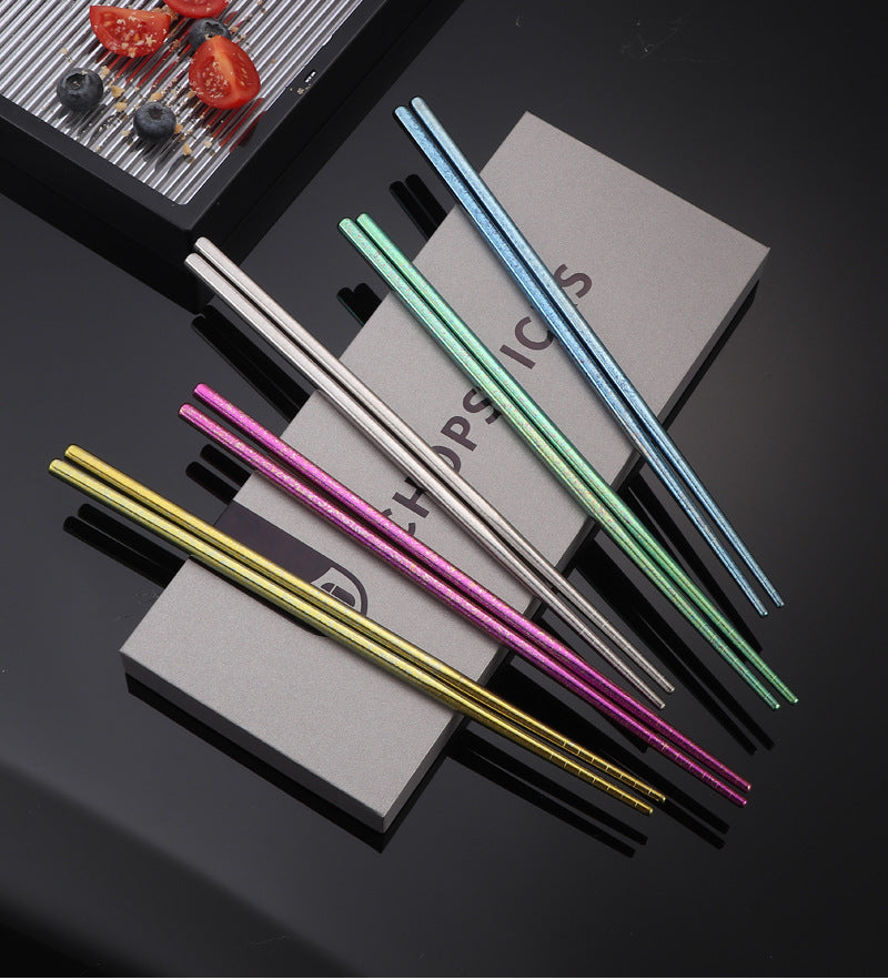 Pure Titanium Crystal Chopsticks for Home and Outdoor Use, Light Luxury Colorful Ice Flower Chopsticks23cm Half Square Chopsticks Restaurant Antibacterial Titanium Chopsticks