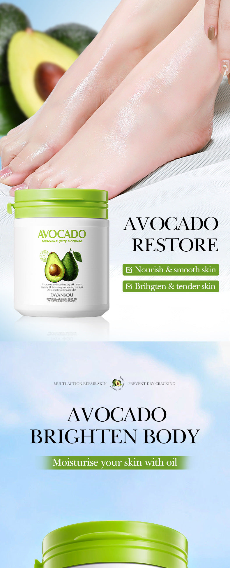 Full English Avocado Repair Cream FAYANKOU Vaseline Soothing Anti-Cracking Moisturizing Lotion  Wholesale