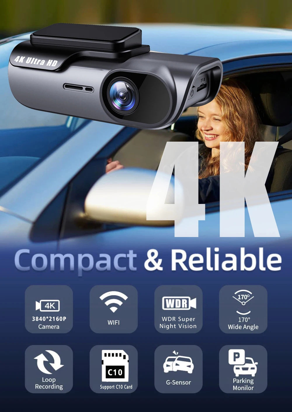 K05New4K Driving Recorder Mobile Phone Interconnection WIFI HD Night Vision Installation-Free Car Recorder
