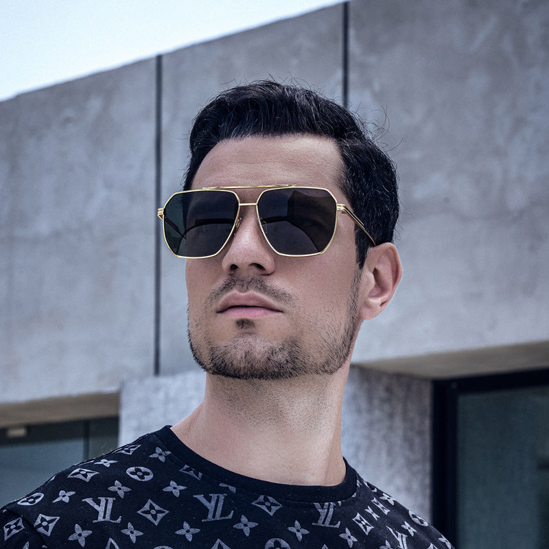 Men's Retro Double Bridge Sunglasses shades Europe and America ins Large Frame Sunglasses for Men Trendy Outdoor Cycling Glasses Wholesale
