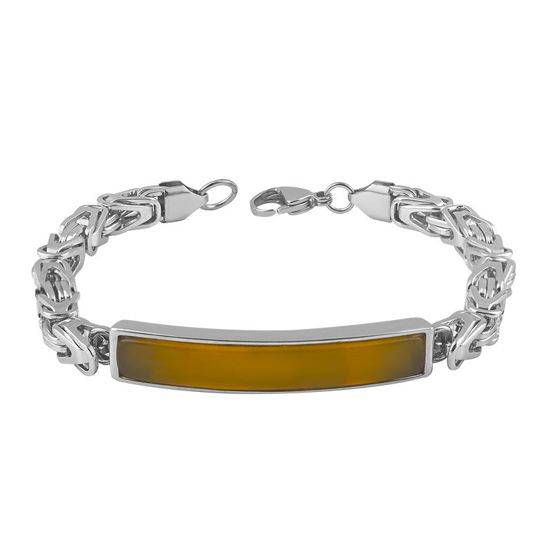 European and American Fashion Personality Stainless Steel Imitation Red Turquoise Bracelet Steel Color Non-Fading Titanium Steel Jewelry Wholesale