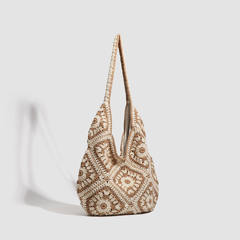 European and American Spring New Handmade Cotton Thread Crochet Hollow Sunflower Flower Woven Shoulder Bag for Women Straw Underarm Bag