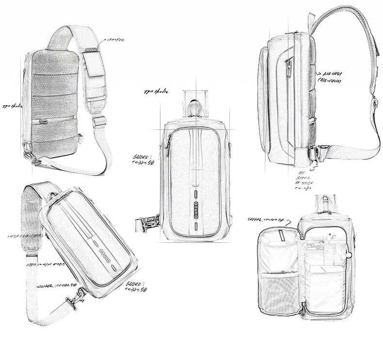 OZUKO Men's Functional Chest Bag Waterproof Crossbody Bag Multifunctional Shoulder Bag Outdoor Sports Large Capacity Trendy Bag