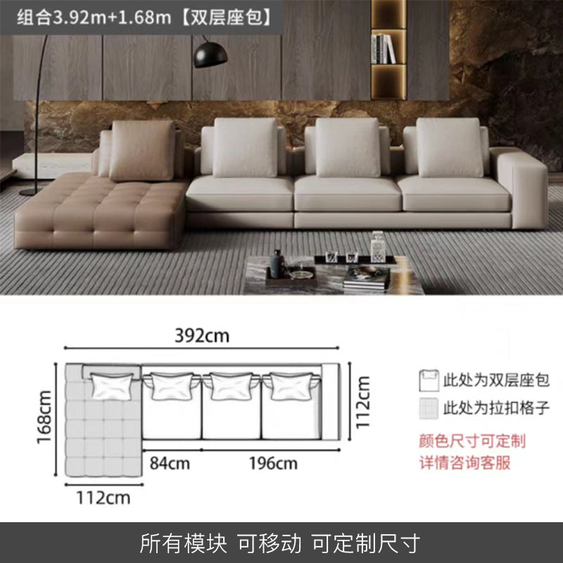 Lawrence Genuine Leather Sofa Italian Minimalist Style for Small and Large Apartments, Villas, and Clients, Corner Sofa, Modern Straight Row Leather Sofa Shipping and tax not included