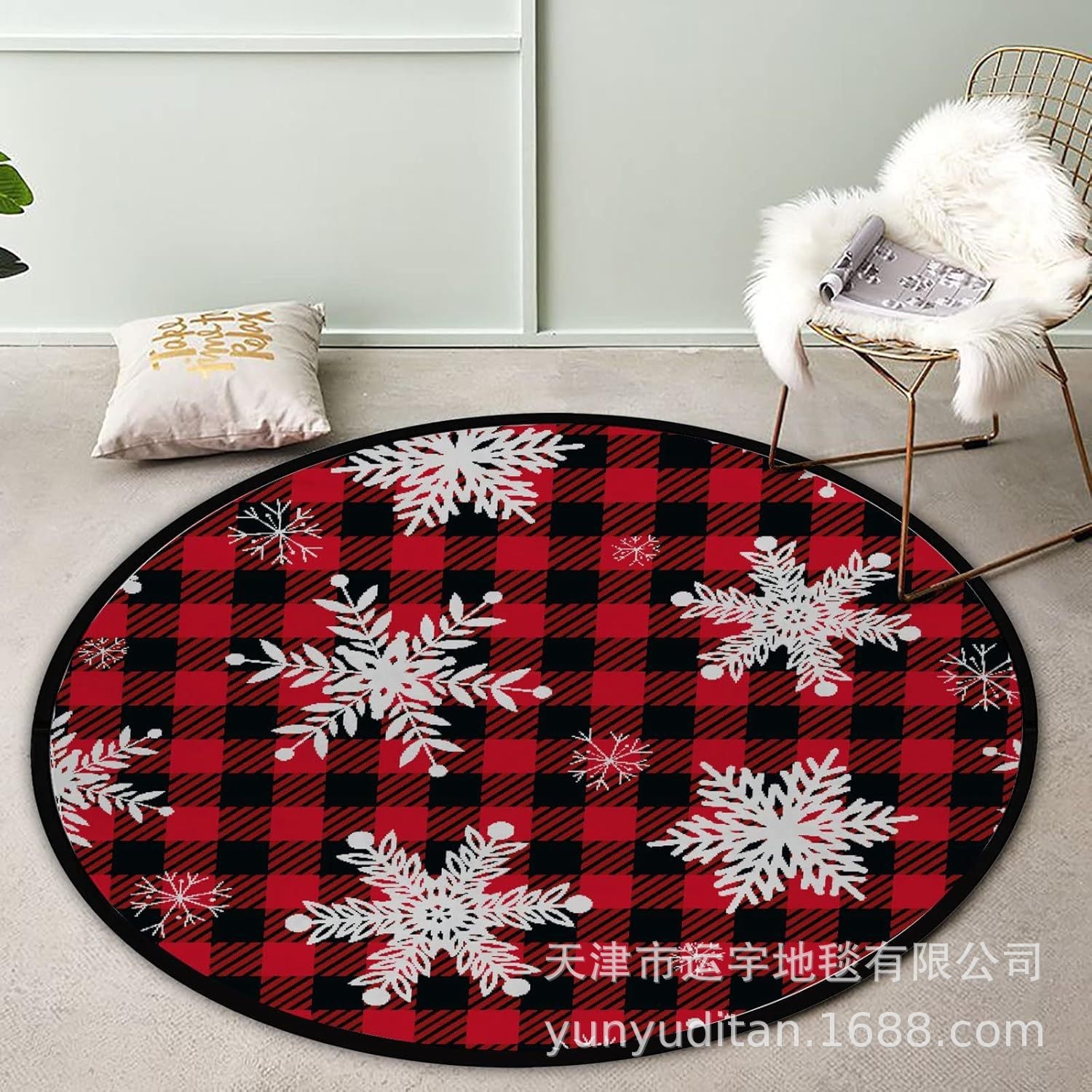 Christmas Carpet Round Living Room Crystal Velvet Floor Mat Christmas Decoration Atmosphere Mat Christmas Tree Floor Mat Customizable