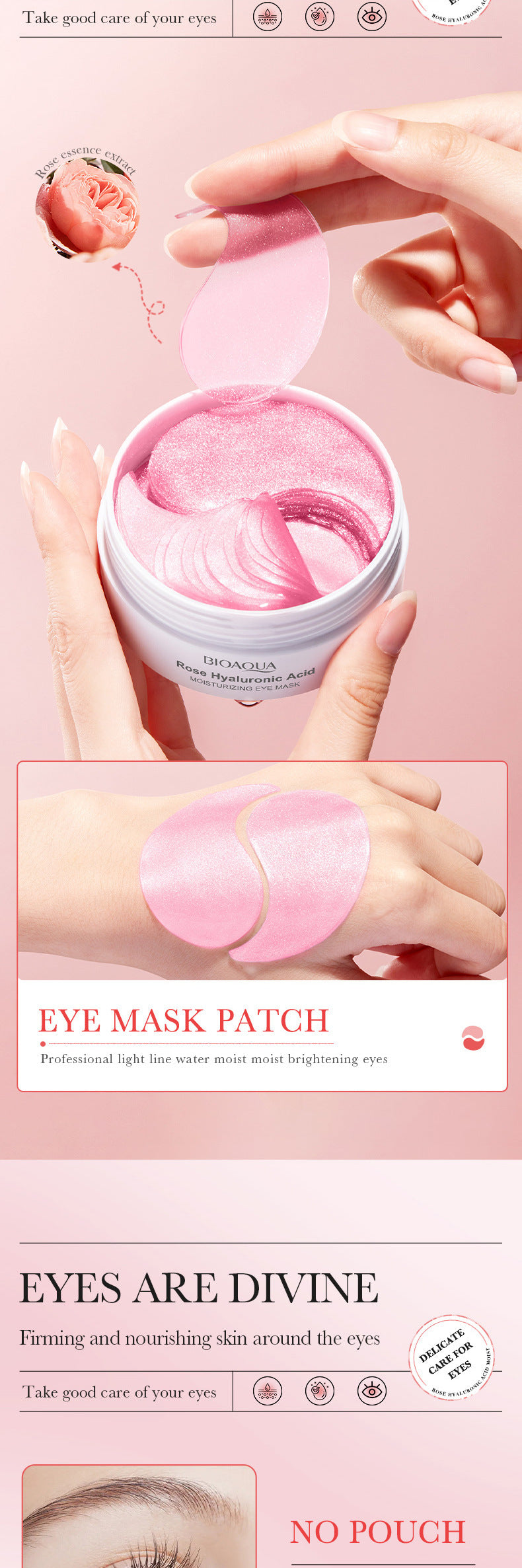 foreign trade BIOAOUA Rose Hyaluronic Acid Moisturizing Eye Mask Hydrating and Moisturizing Eye Mask Wholesale
