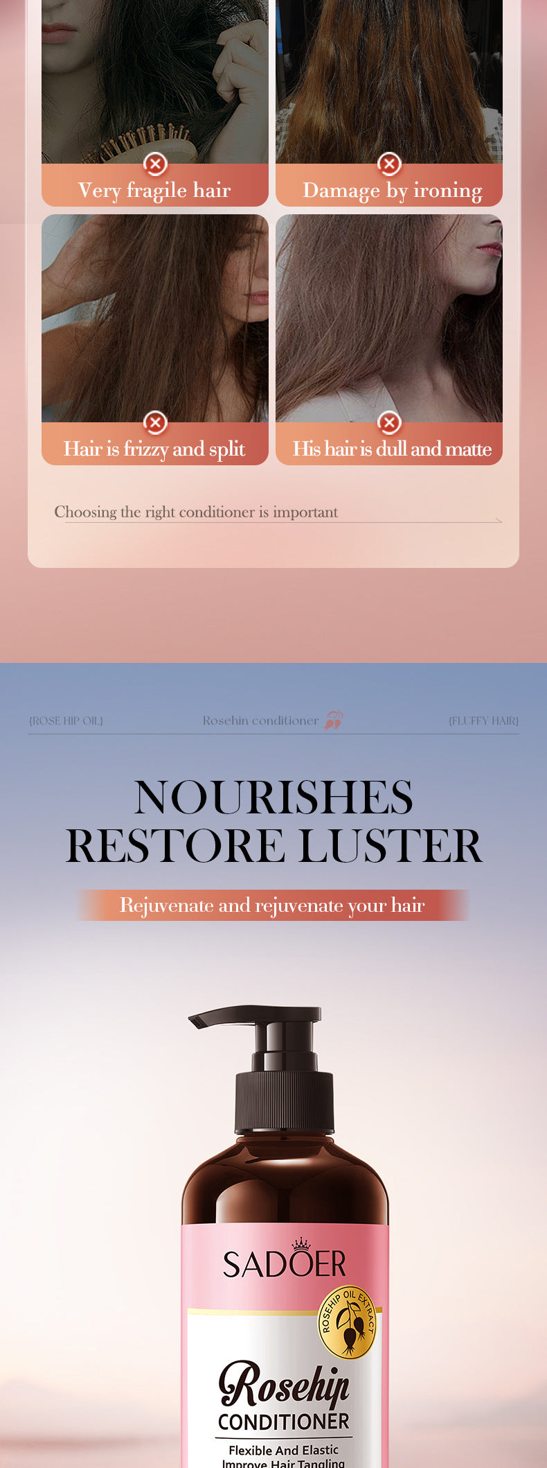 Hair Conditioner500ml Rosehip Oil Fluffy, Rich, Moisturizing and Nutritious Hair Mask Export Manufacturer Wholesale