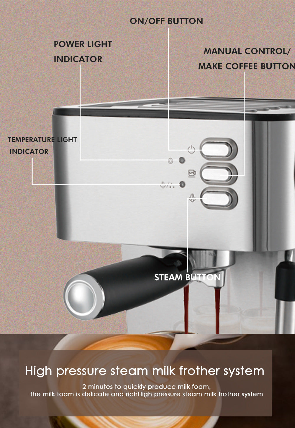 RAF Coffee Machine Household EU Plug Small Italian Semi-automatic Steam Milk Frother Integrated Coffee Pot