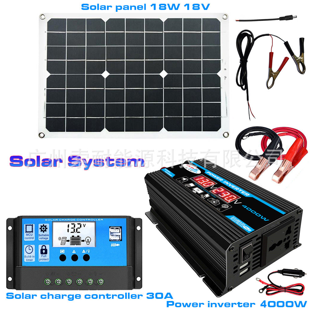 Solar Energy Kit System: 12V Inverter 18W Solar Panel 30A Controller Solar System