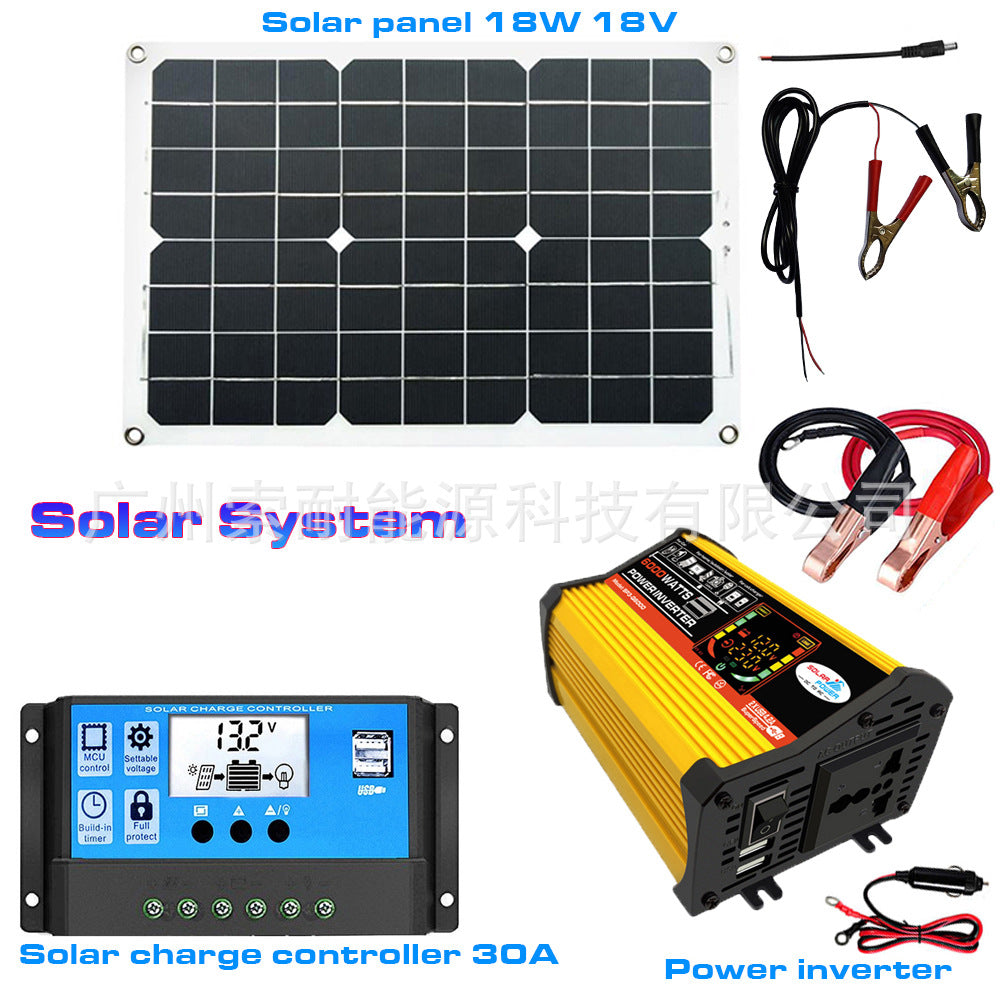 Solar Energy Kit System:Smart Inverter 30A Controller 18W Solar Panel Solar System