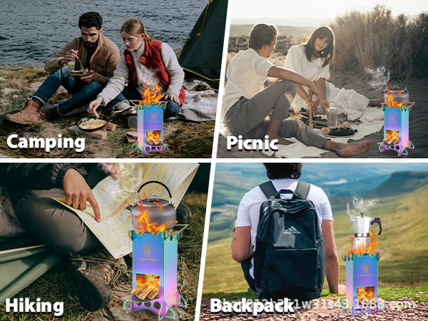 Outdoor Camping BBQ Portable Firewood Stove Detachable Folding Rocket Stove Camping Stove Multi-Fuel Compatible
