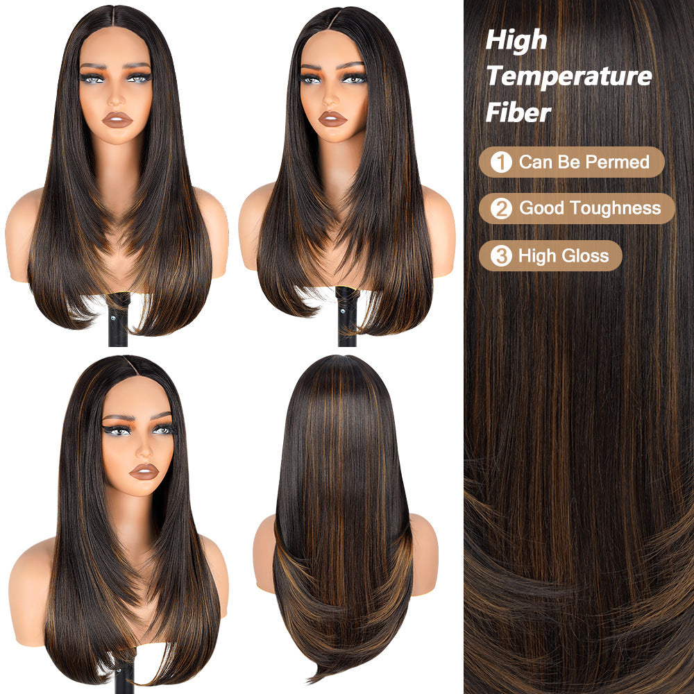 Factory Direct Cross-Border Wigs High Light Straight Layers Lace  Front Wig
