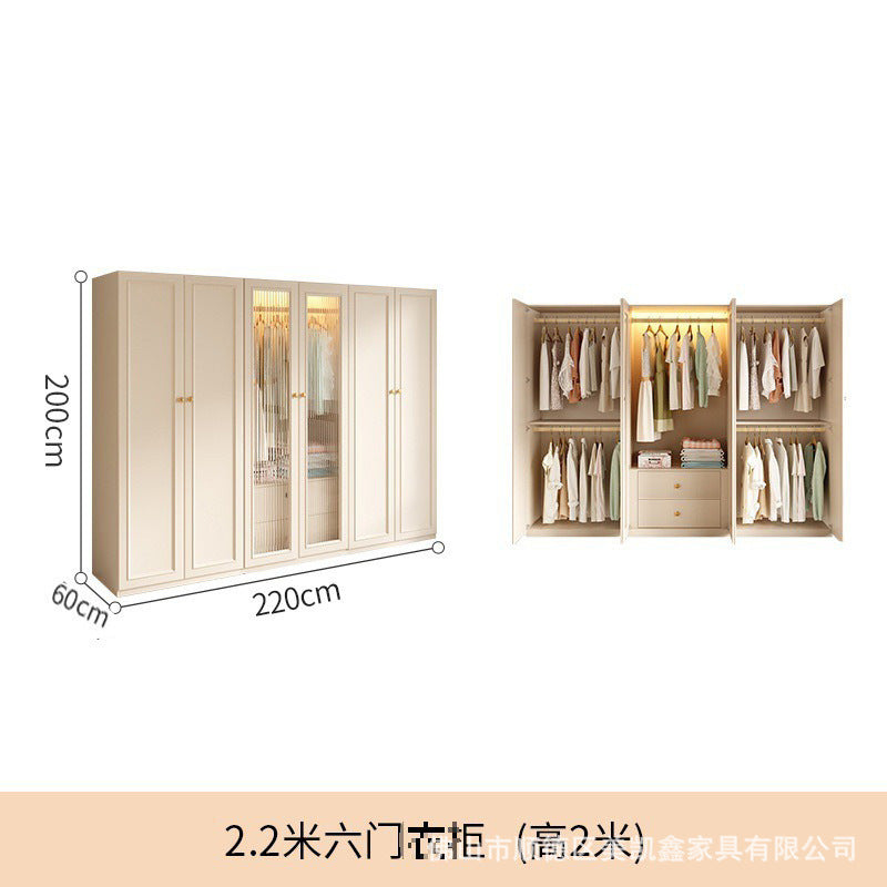 French Cream Style Wardrobe Small Apartment Home Cabinet Modern Simple Bedroom Full-Height Storage Cabinet Light Luxury Large Wardrobe