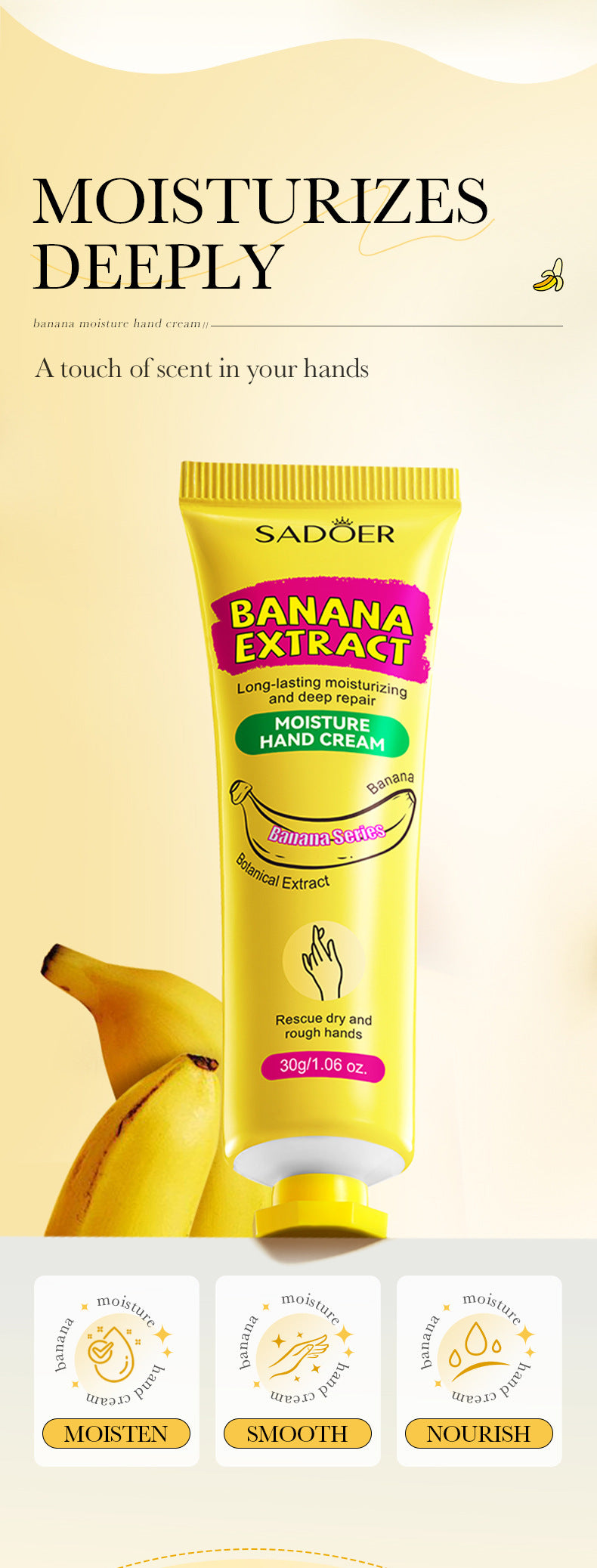 Full English Banana Hydrating Hand Cream30g SADOER Moisturizing and anti-chapped autumn and winter hand cream  wholesale