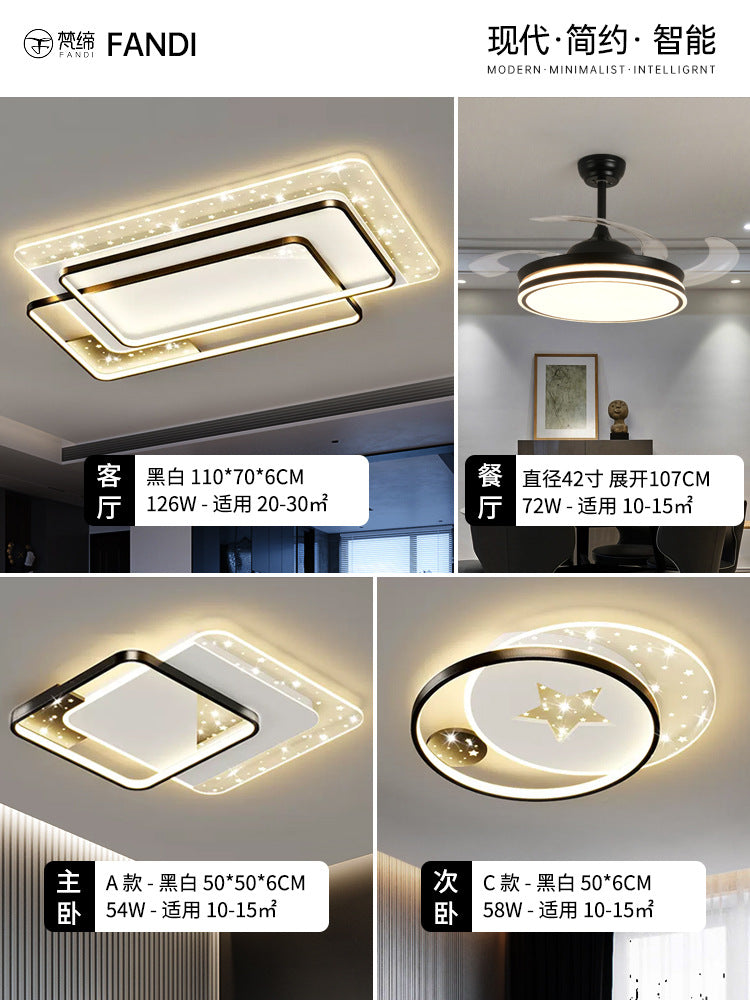 LED Light Luxury Living Room Main Light Starry Sky Restaurant Chandelier Modern Simple Nordic Bedroom Ceiling Light Full House Package