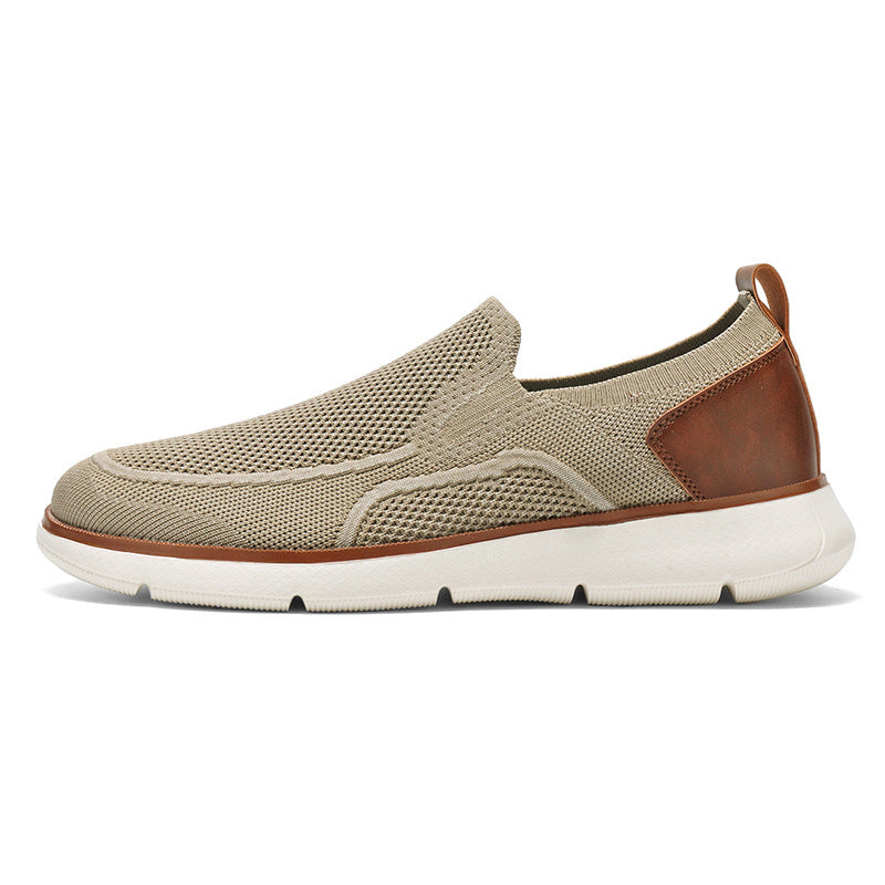 Vintage Casual Trendy Shoes Large Size Breathable Flyknit Mesh Men's Slip-On Lightweight Non-Slip Men's Shoes Large Size Men's Shoes