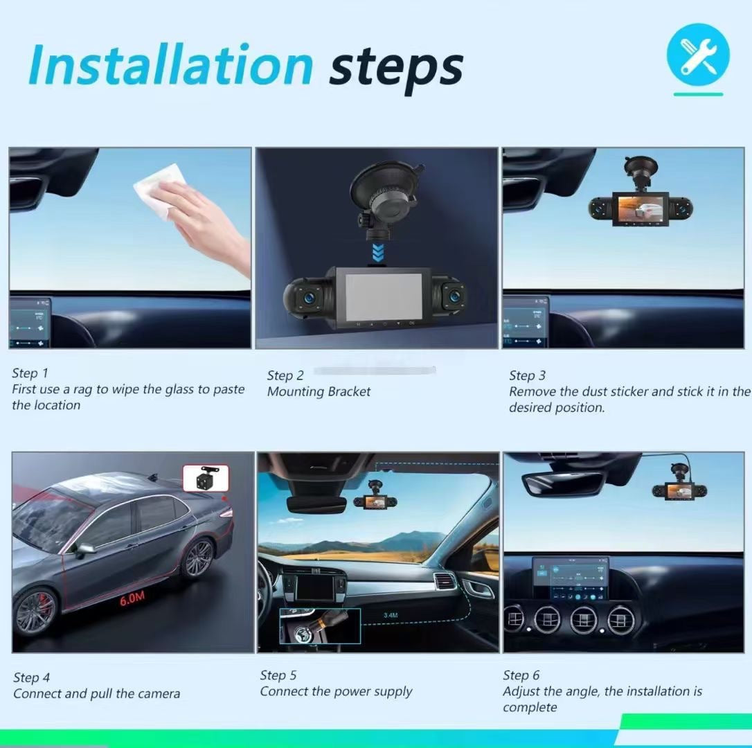Dash Cam with Four Lenses1080P High-definition infrared night vision four-record simultaneous display dash cam DVR