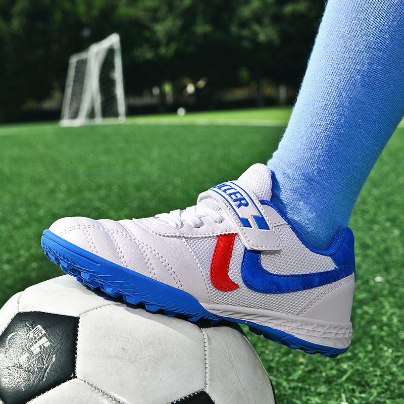 New football shoes for men and women with Velcro for children TF Broken Nail Style Youth Student Grassland Flat Training Shoes