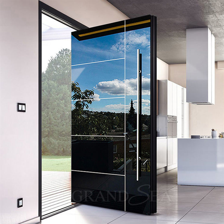 Luxury Design Entrance Door Exterior Security Front Pivot Door Modern Entry Black Wooden Aluminum Pivot Door