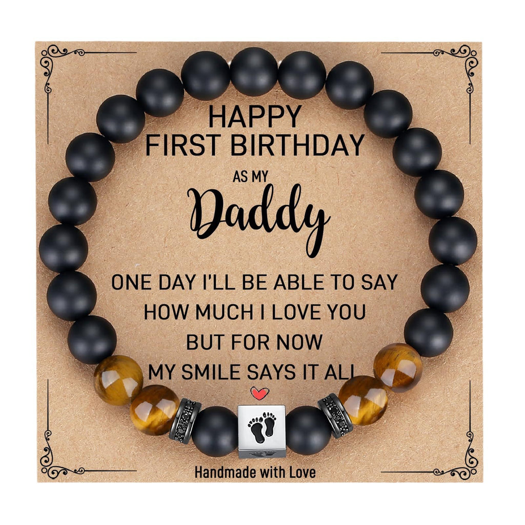 Men's Holiday Gift Bracelet Tiger Eye Stone Bracelet Stainless Steel Foot Sole Father's Day Gift Black Matte Bracelet
