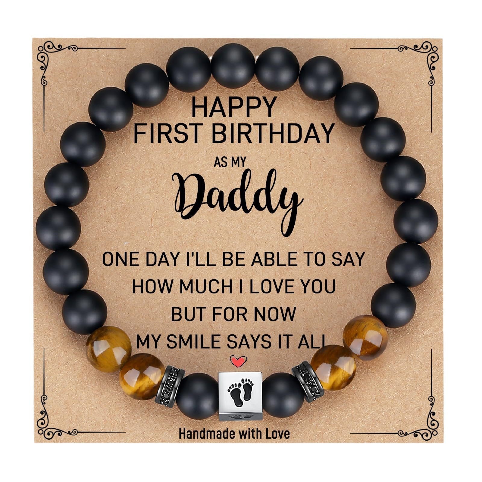 Men's Holiday Gift Bracelet Tiger Eye Stone Bracelet Stainless Steel Foot Sole Father's Day Gift Black Matte Bracelet