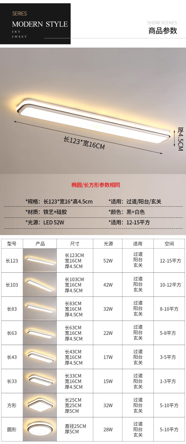 Simple and Modern led Ceiling Light Strip Shape Lamp for Training Room Classroom Gym Car Beauty Lighting Fixture