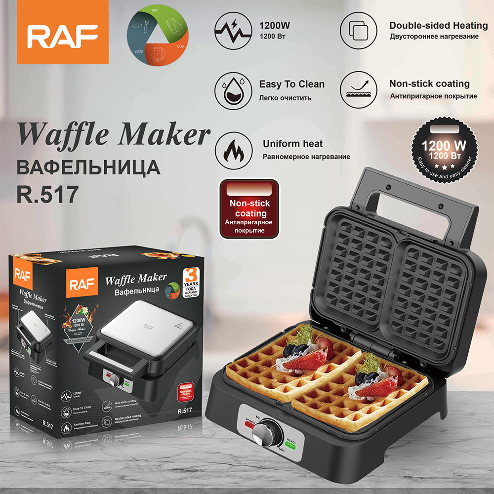 RAF Breakfast Machine Household EU Plug Multi-Functional Double-Sided Heating Bread Electric Baking Pan Light Food Waffle Maker