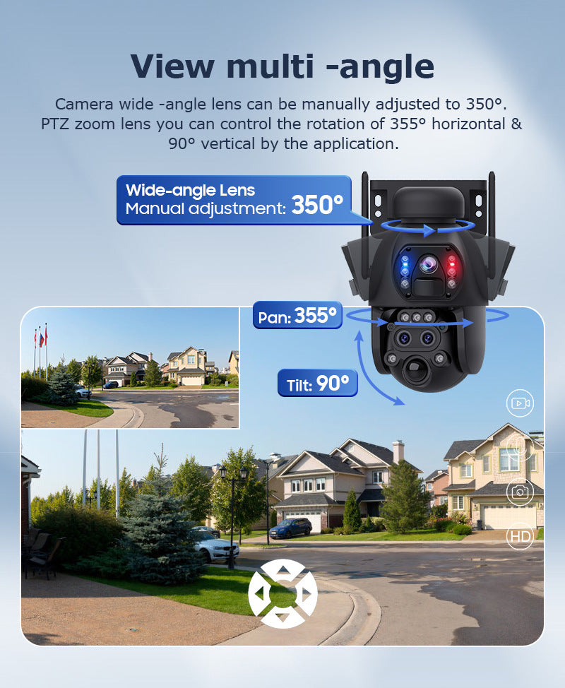 4G Wireless Trinocular Multi-view Remote Control1510x Zoom Solar-Powered Camera600Ultra HD Night Vision