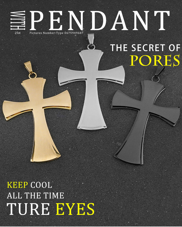 Titanium Steel Cross Pendant Personality Punk Necklace Retro Trendy Men Stainless Steel Cross Pendant Factory Wholesale