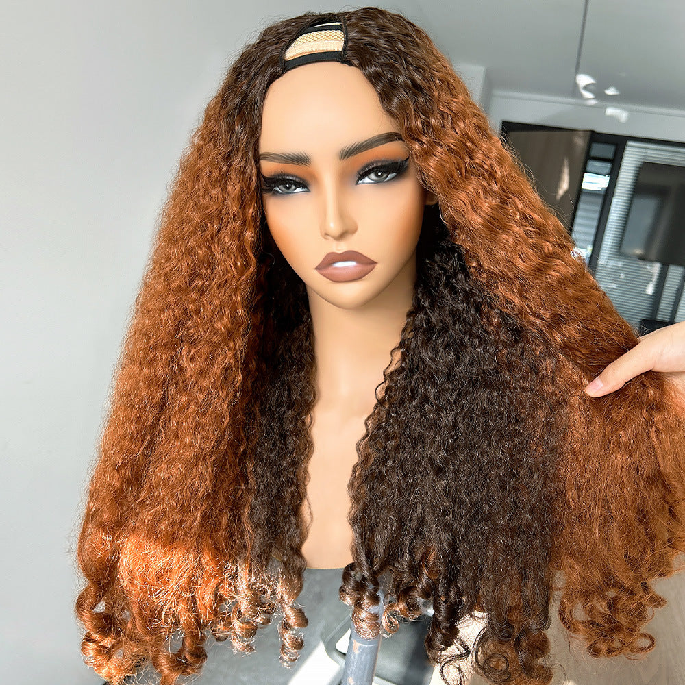 Ombre Brown V part Afro Wig with Different Color Cross-Border African Roll