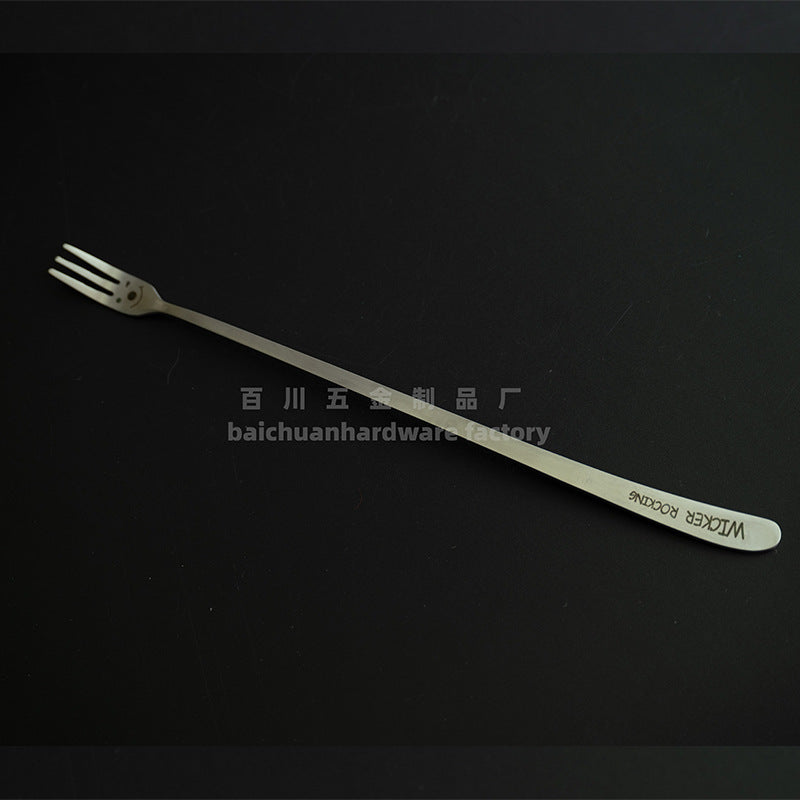 304Stainless Steel Creative Smiley Face Slanted Handle Laser Spoon Chopsticks Fork Student Tableware Full Set Gift Children's Tableware