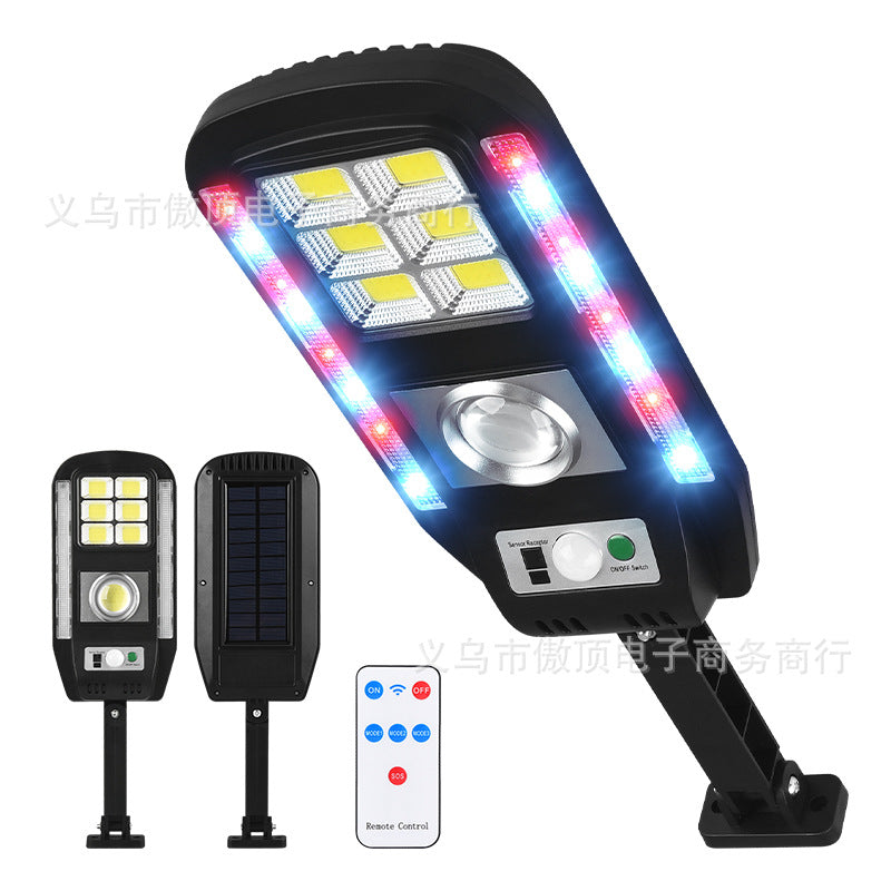 New outdoor solar light with colorful warning street light COB Garden Light with Human Body Sensor with Remote Control